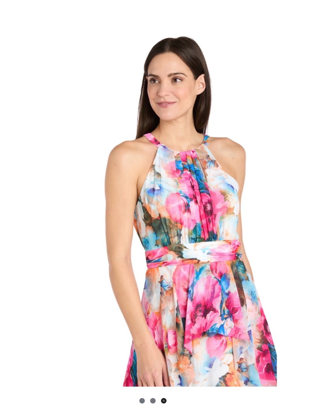 NWT - R&M Richards Pink Multi Floral Chiffon Halter Maxi Dress - Picture 3 of 4
